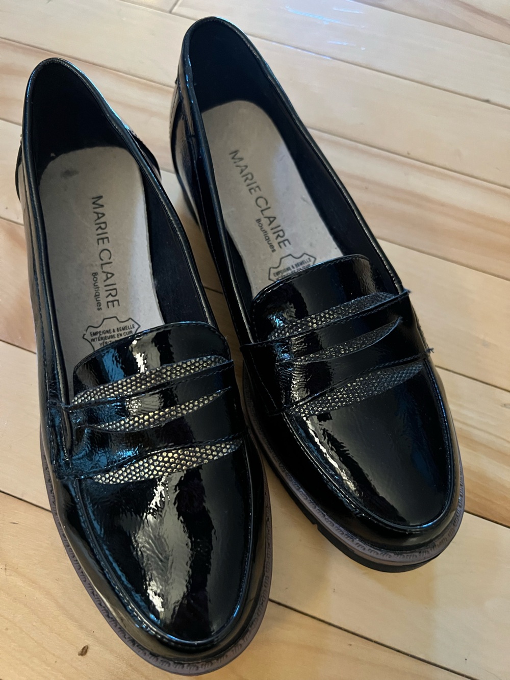 Marie Claire Black Patent Leather Loafers size 36